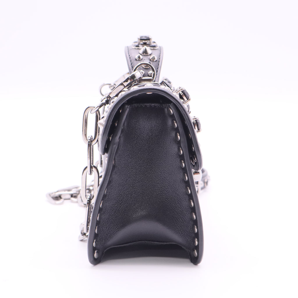 Bijou Studded 2way Shoulder Bag Leather Black Twins