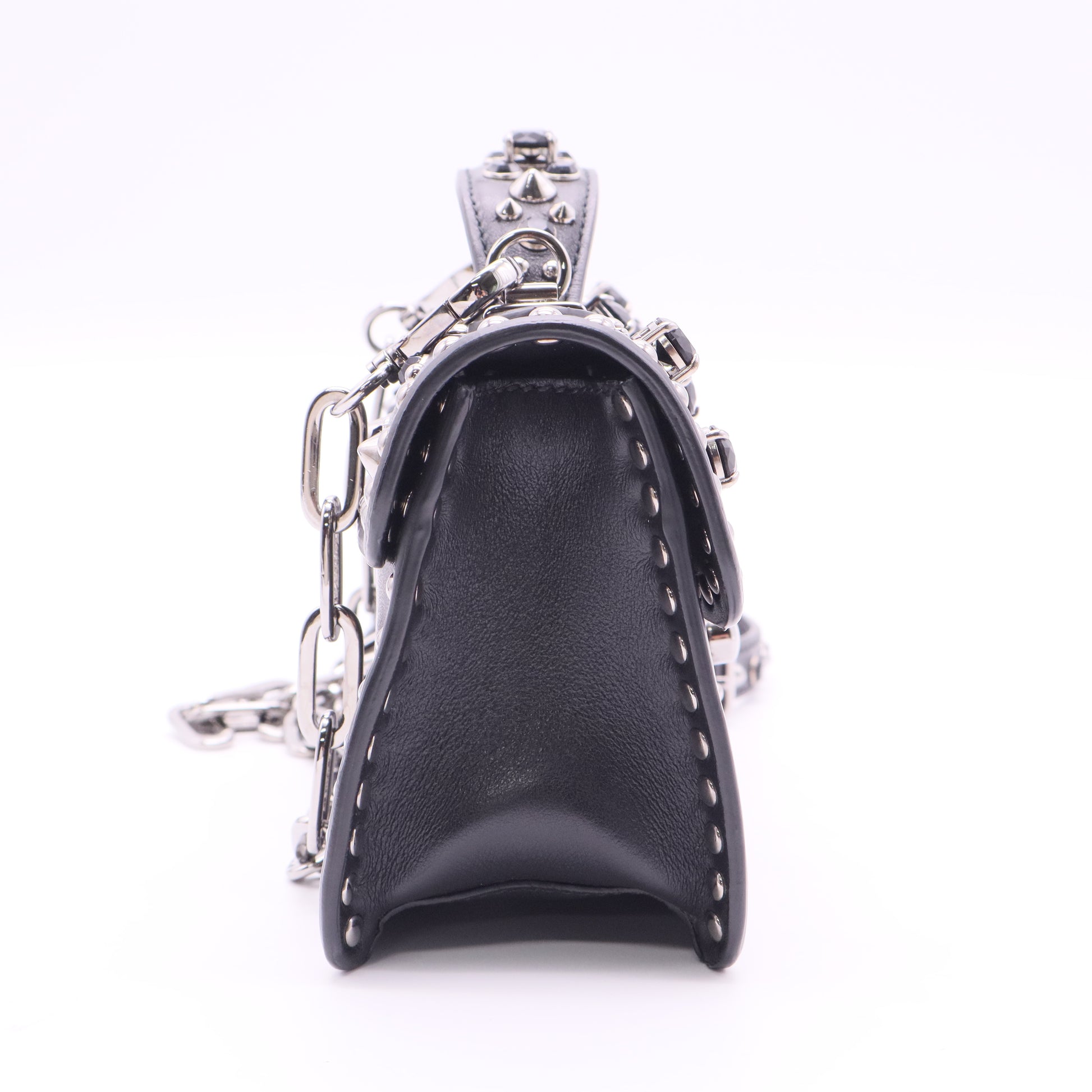 Bijou Studded 2way Shoulder Bag Leather Black Twins