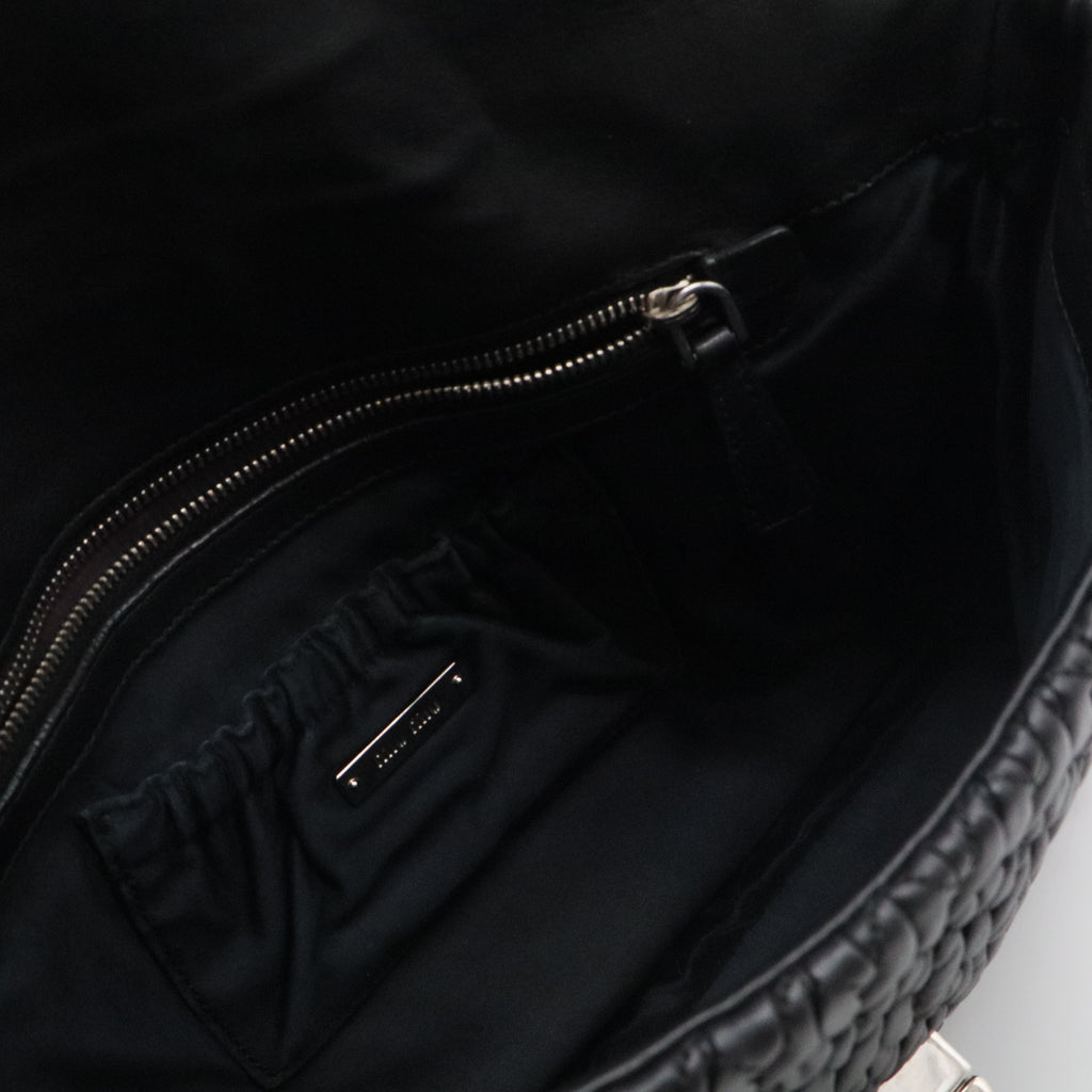 Black Cloquet Quilted Nappa Leather Cristal Shoulder Bag For Gisel