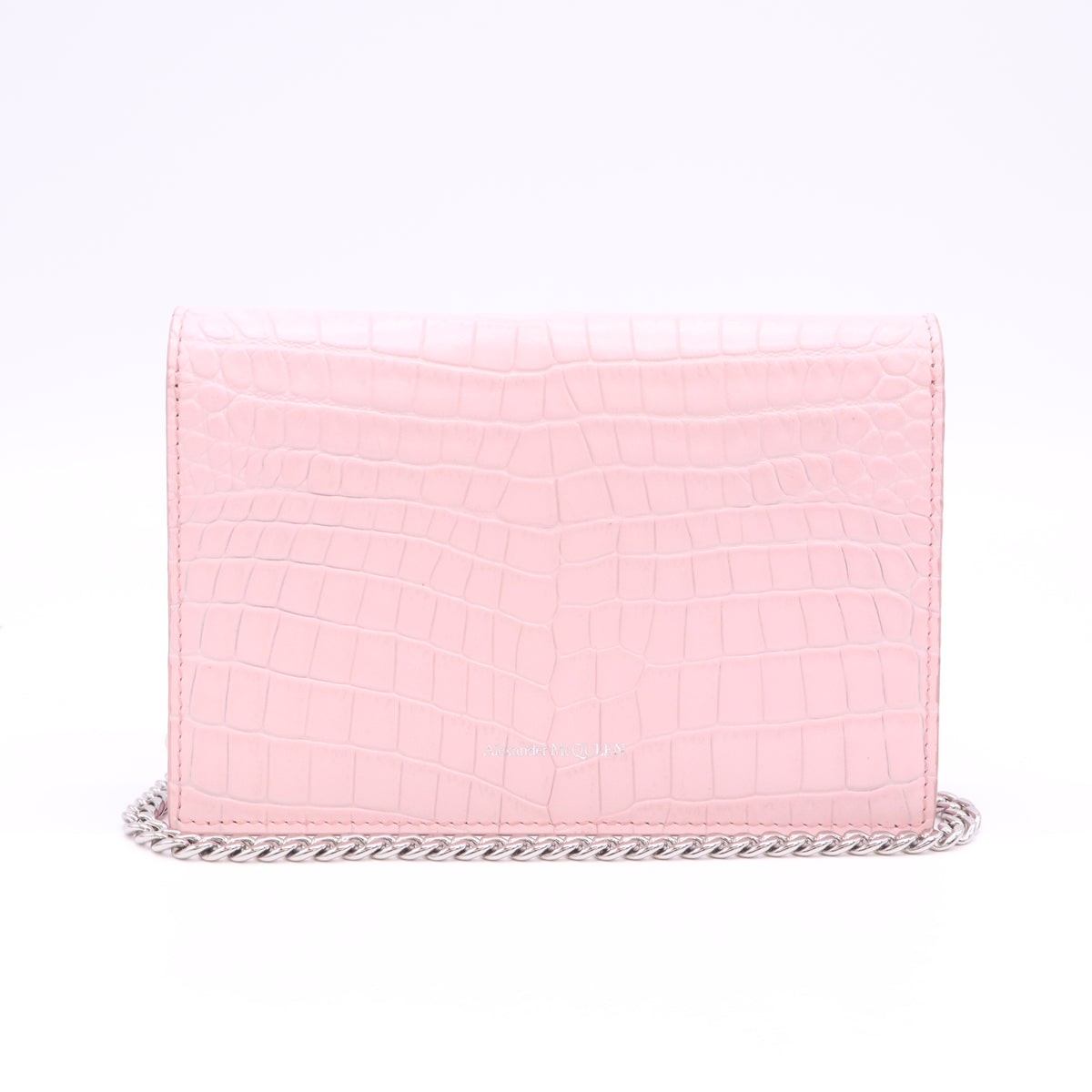 Alexander McQueen Pink Croc Embossed Leather Skull Crystal Chain Bag B24724