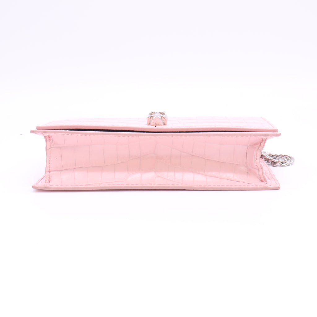 Alexander McQueen Pink Croc Embossed Leather Skull Crystal Chain Bag B24724