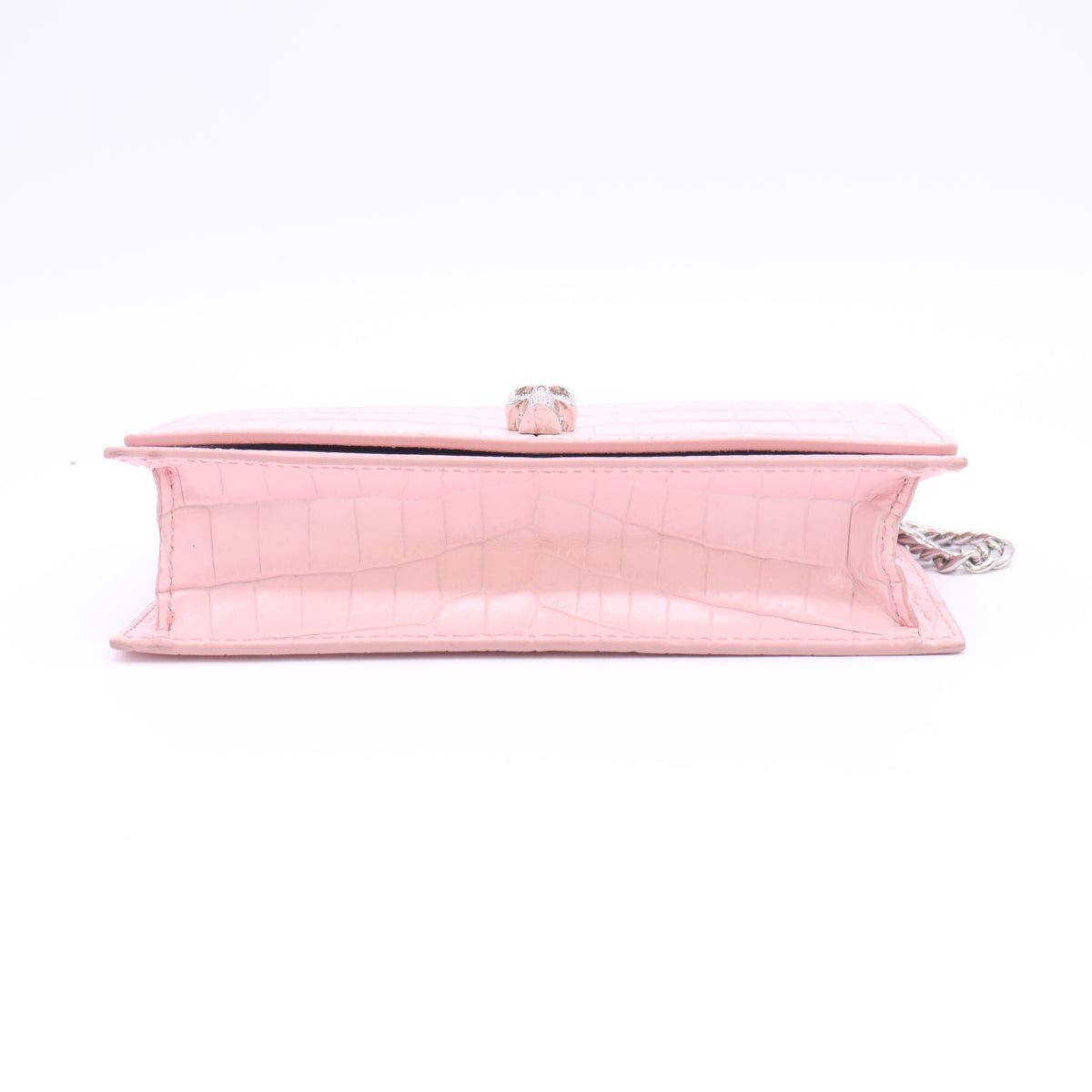 Alexander McQueen Pink Croc Embossed Leather Skull Crystal Chain Bag B24724