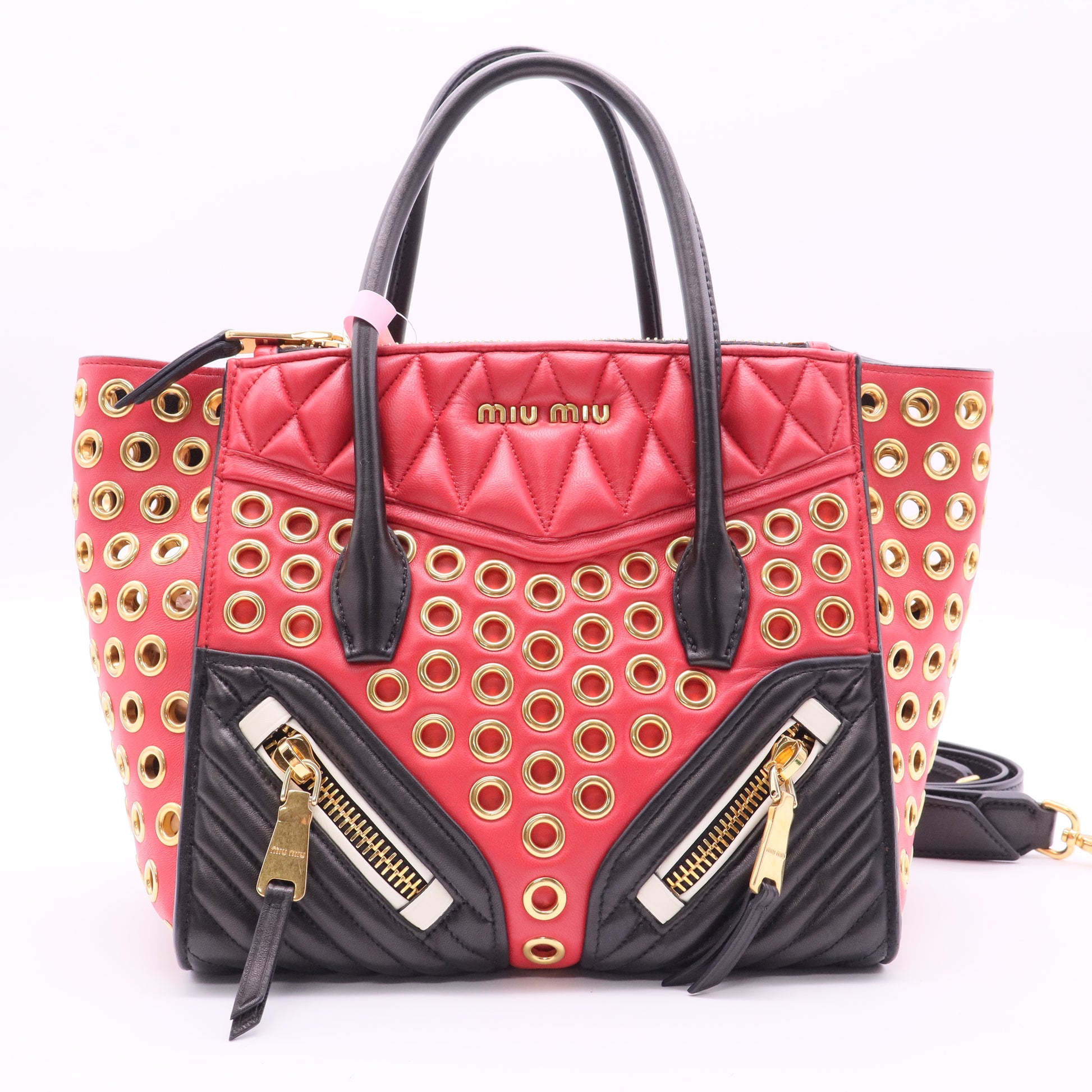 Biker Convertible Tote Grommet Embellished Leather Small Twins