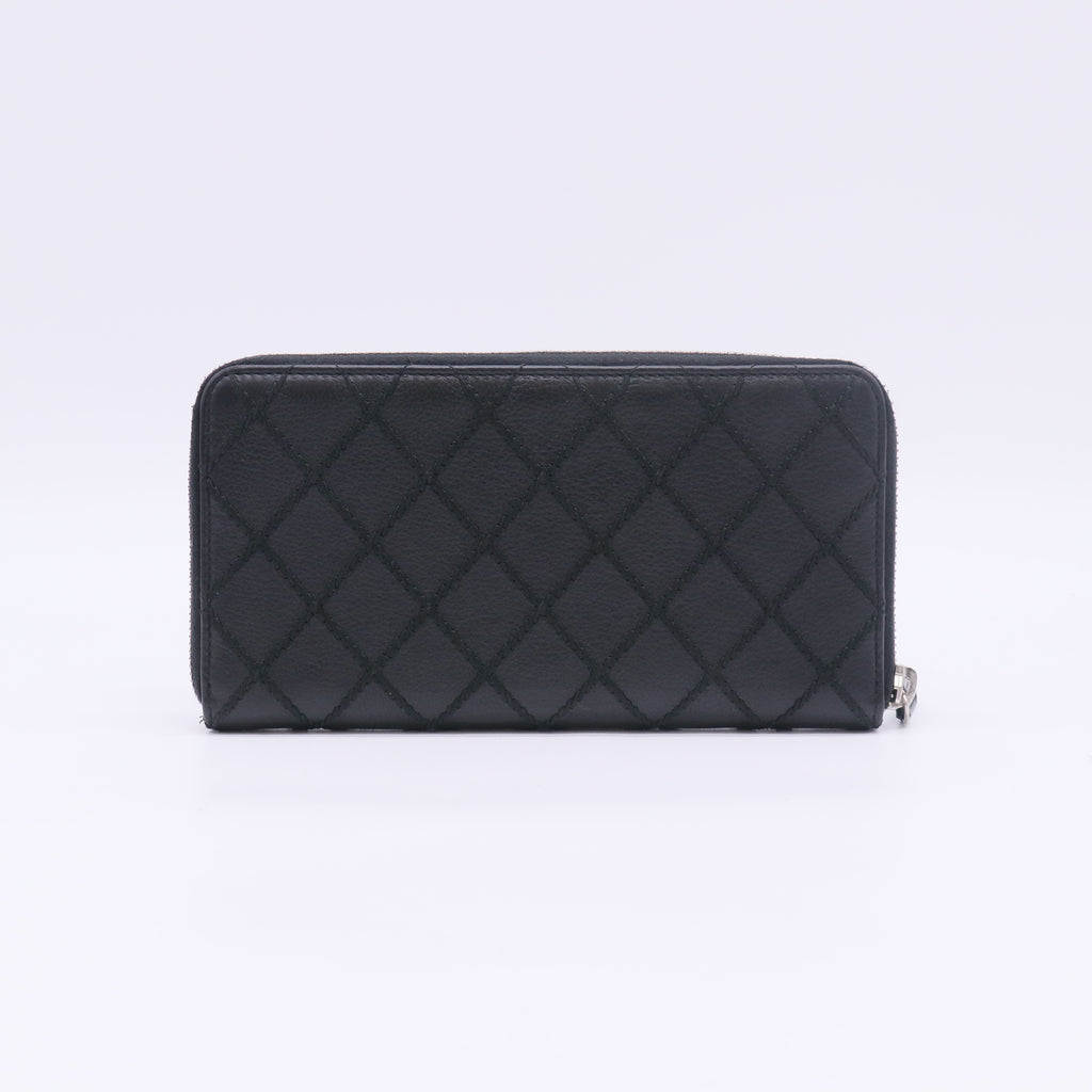 Caviar Quilted Large Gusset Zip Around Wallet Black W22755