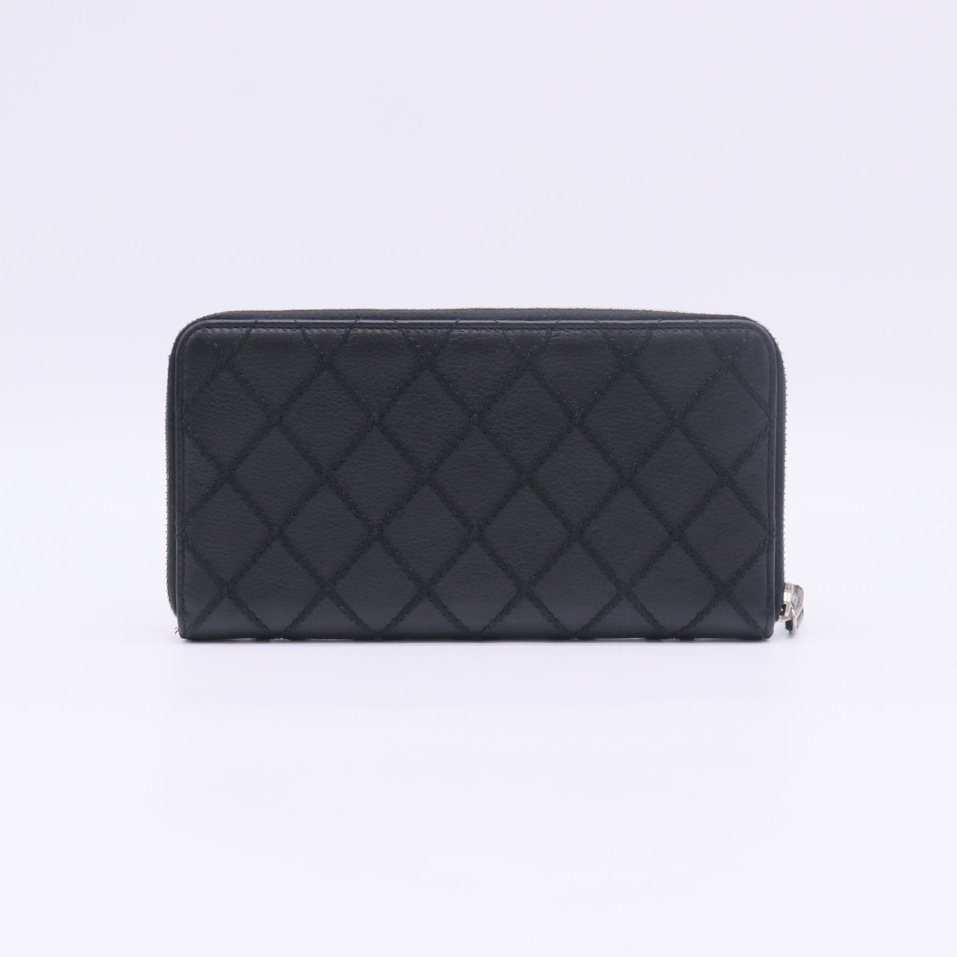 Caviar Quilted Large Gusset Zip Around Wallet Black W22755