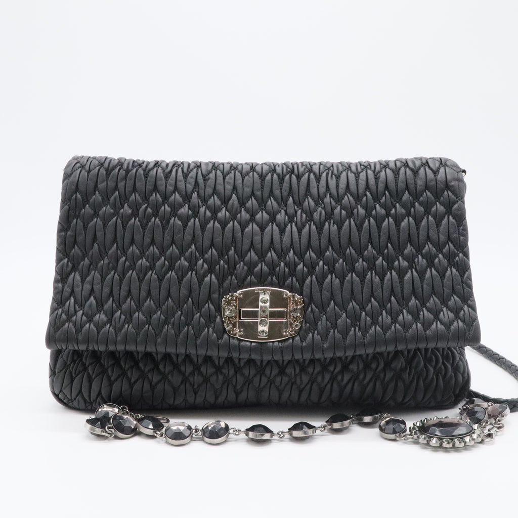Black Cloquet Quilted Nappa Leather Cristal Shoulder Bag For Gisel