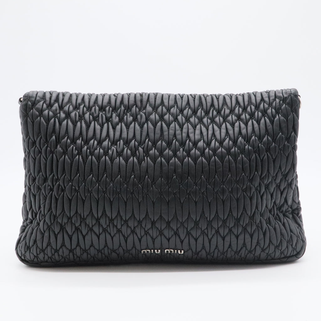 Black Cloquet Quilted Nappa Leather Cristal Shoulder Bag For Gisel