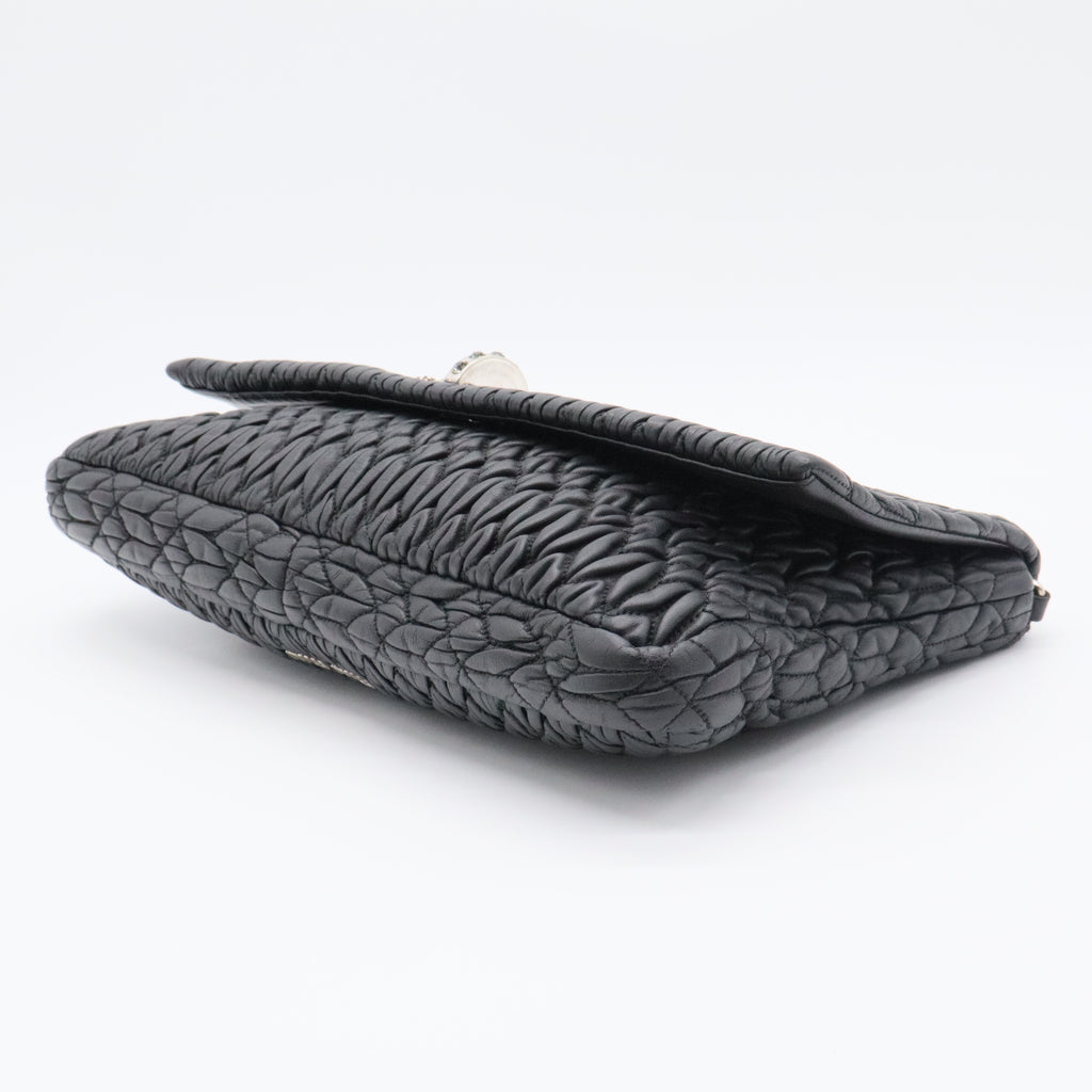 Black Cloquet Quilted Nappa Leather Cristal Shoulder Bag For Gisel