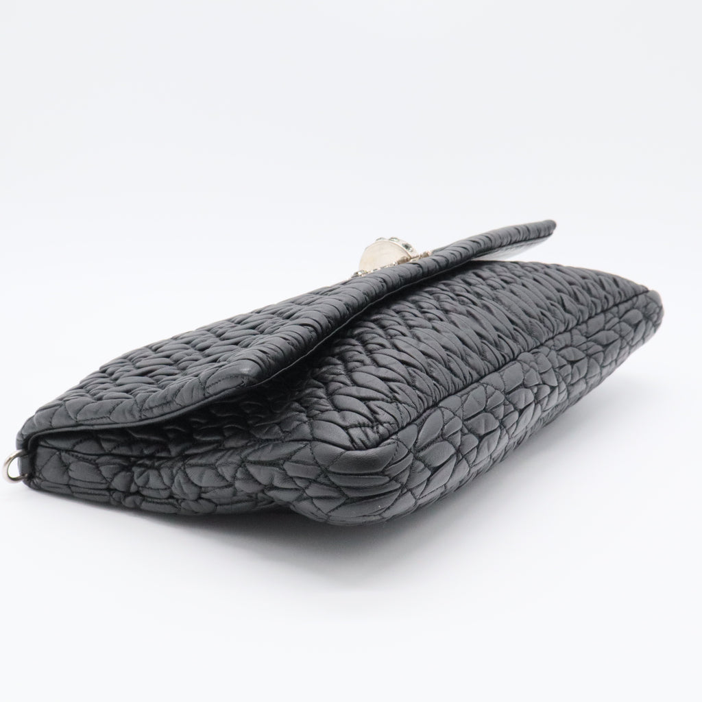 Black Cloquet Quilted Nappa Leather Cristal Shoulder Bag For Gisel