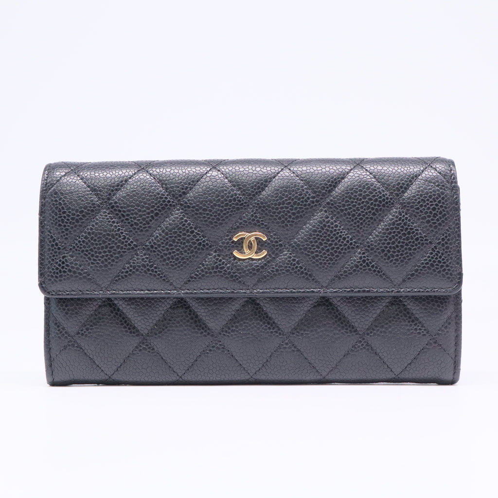 Chanel Black Quilted Caviar Leather L-Gusset Flap Wallet twins LDJ3378