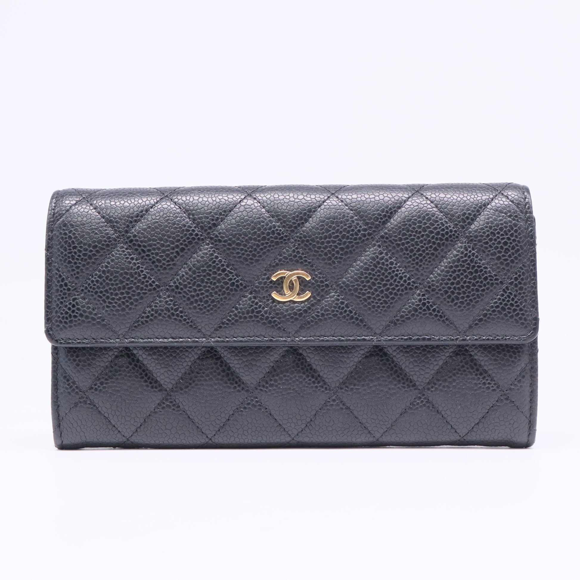 Chanel Black Quilted Caviar Leather L-Gusset Flap Wallet twins LDJ3378