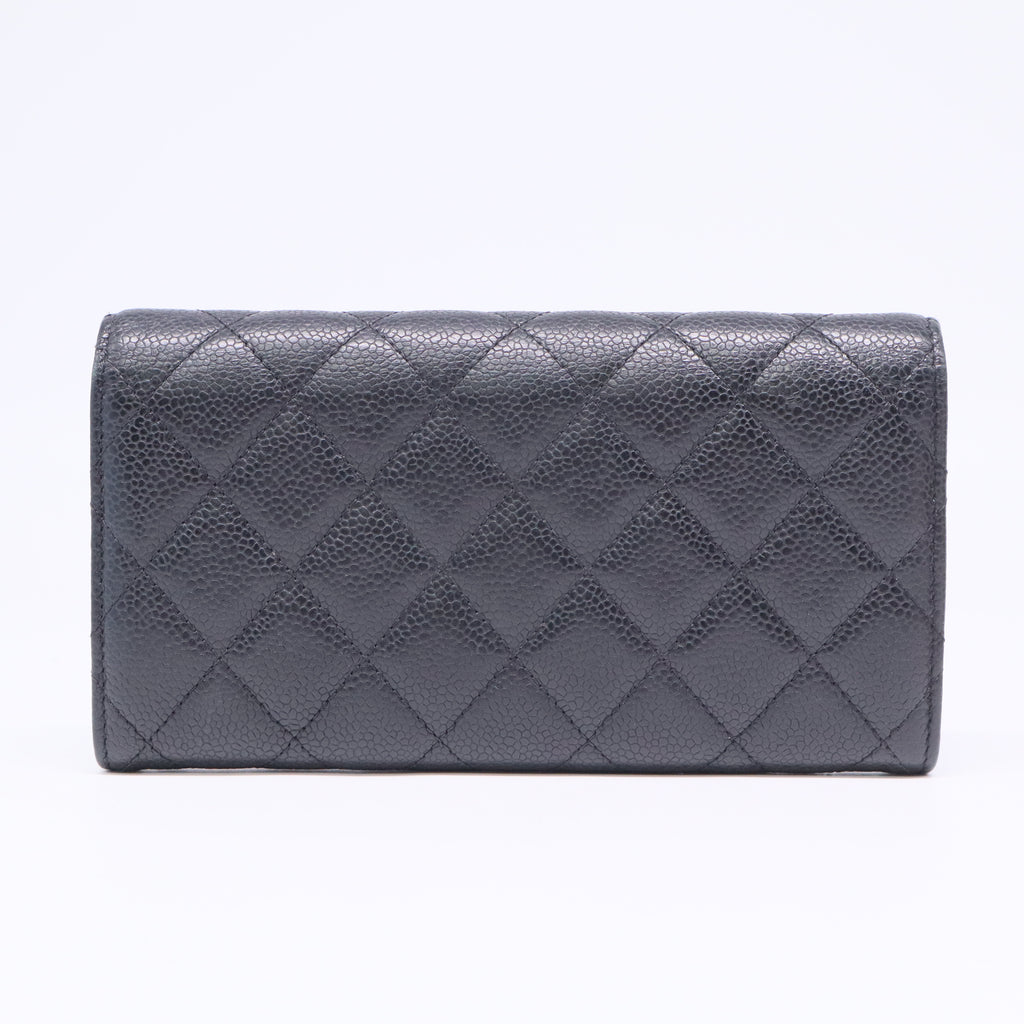 Chanel Black Quilted Caviar Leather L-Gusset Flap Wallet twins LDJ3378