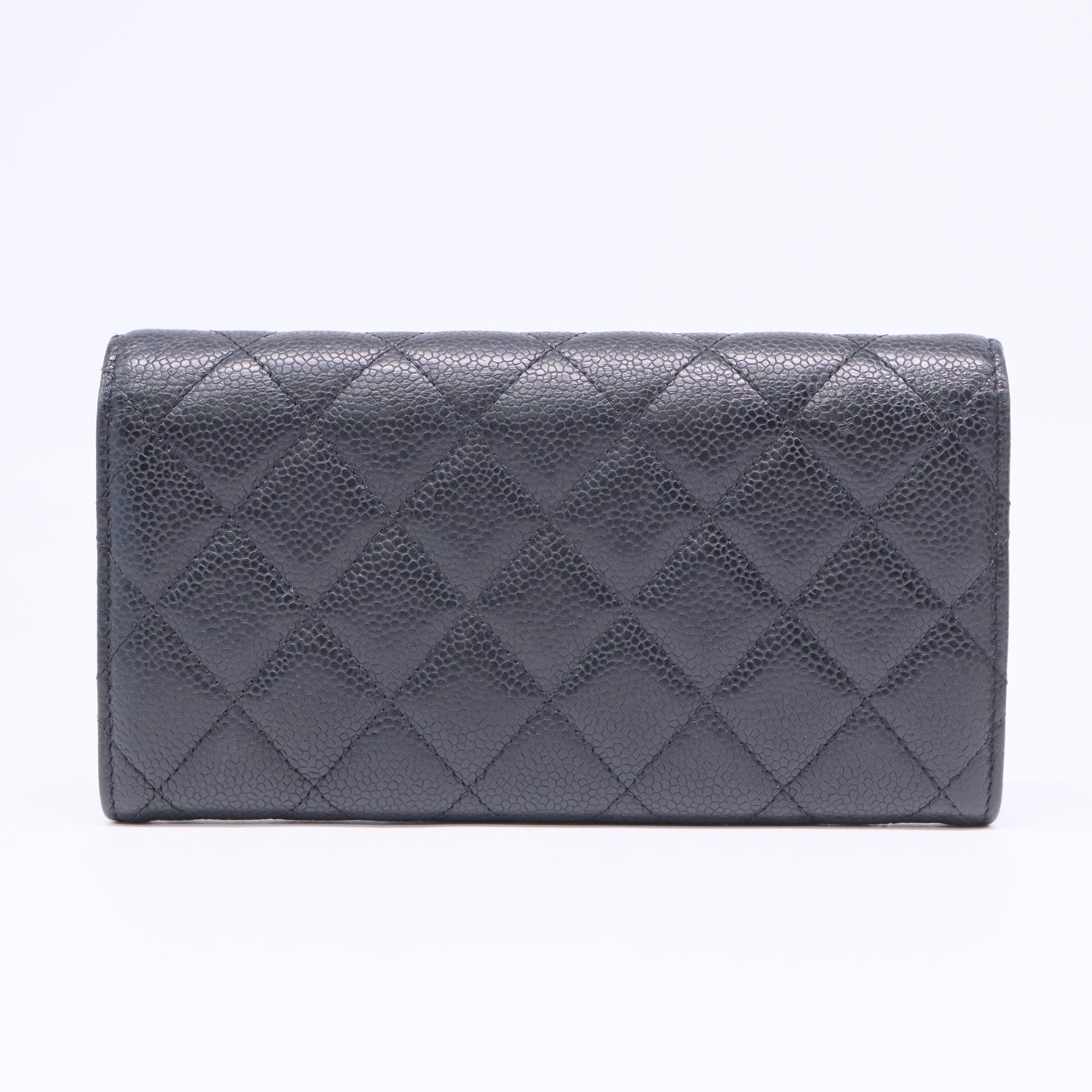 Chanel Black Quilted Caviar Leather L-Gusset Flap Wallet twins LDJ3378