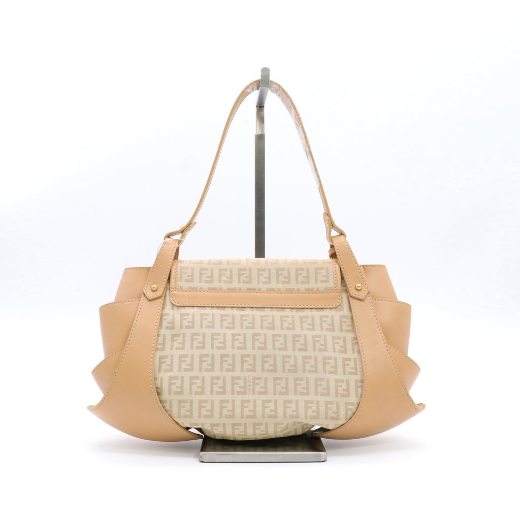 Fabric and Tan Leather Baguette Bag twins