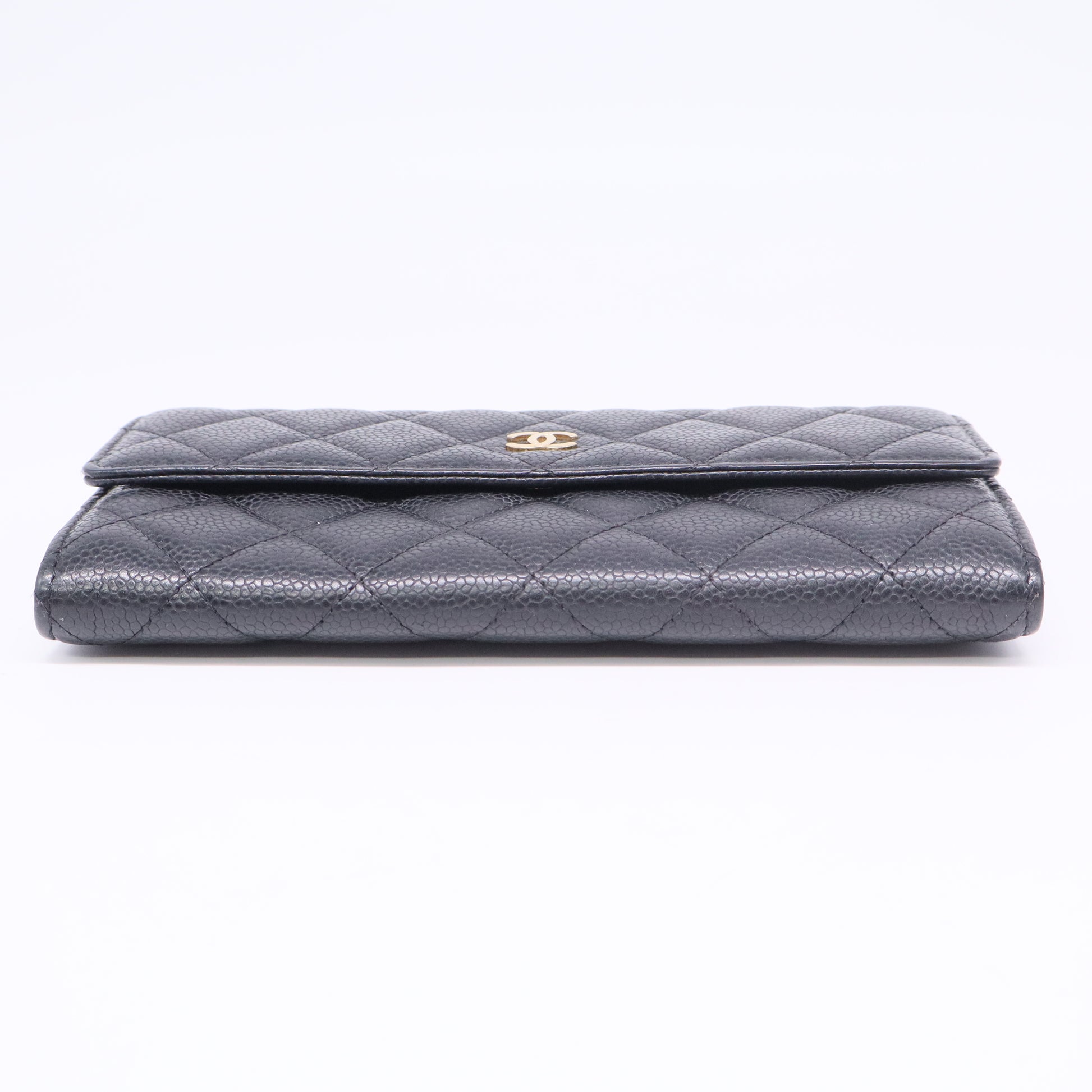 Chanel Black Quilted Caviar Leather L-Gusset Flap Wallet twins LDJ3378