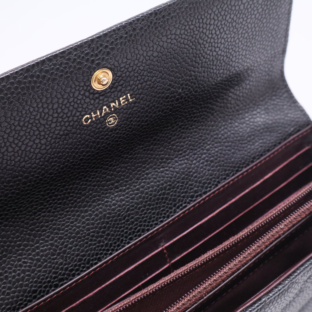 Chanel Black Quilted Caviar Leather L-Gusset Flap Wallet twins LDJ3378