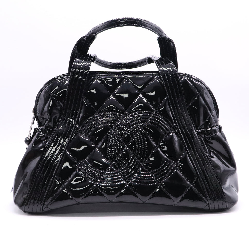Chanel Black Quilted Patent Leather CC Bowler Bag B20124 twins
