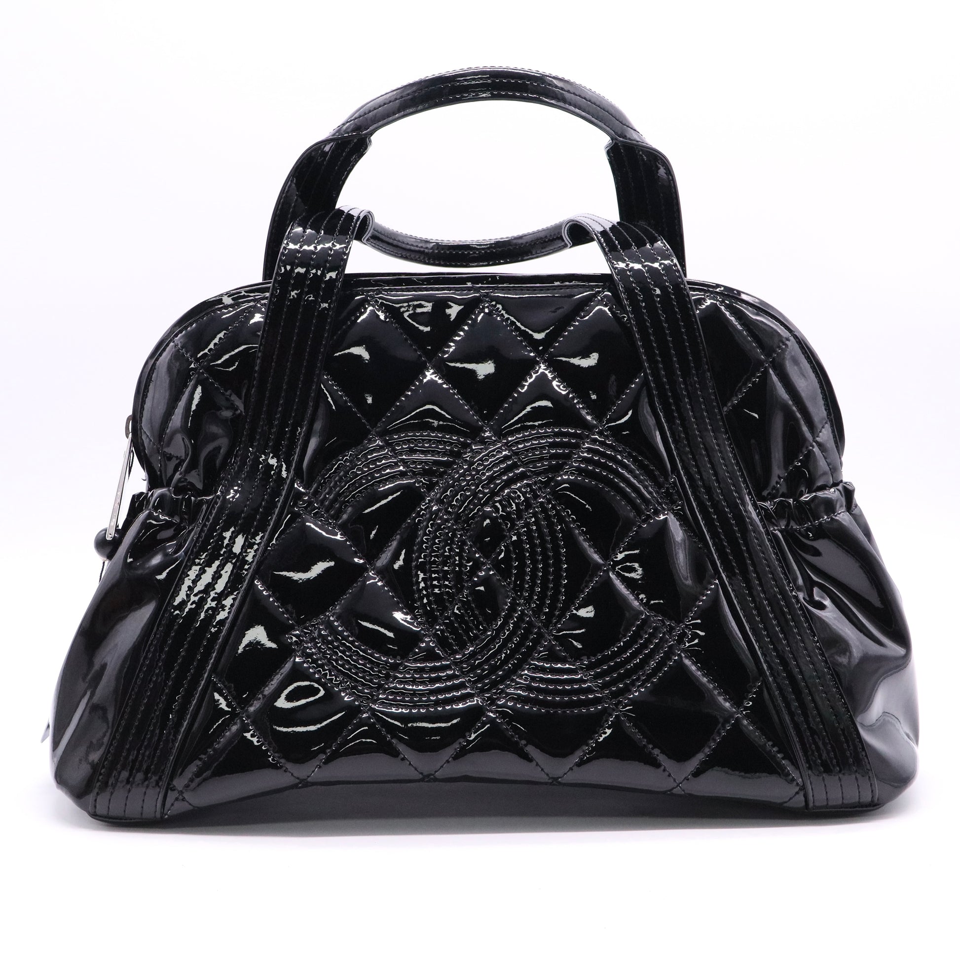 Chanel Black Quilted Patent Leather CC Bowler Bag B20124 twins