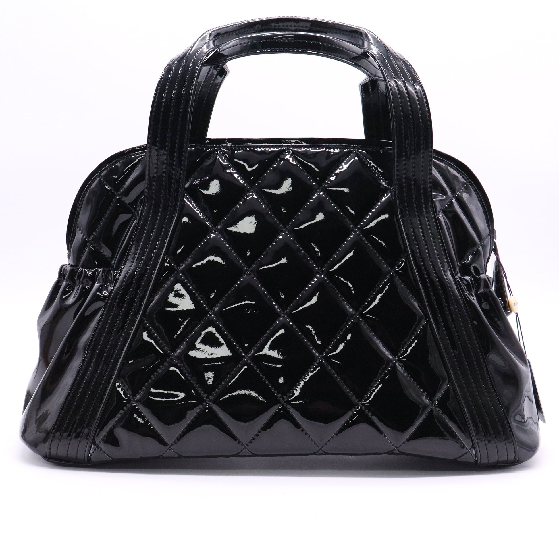 Chanel Black Quilted Patent Leather CC Bowler Bag B20124 twins