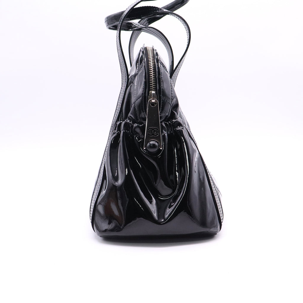 Chanel Black Quilted Patent Leather CC Bowler Bag B20124 twins