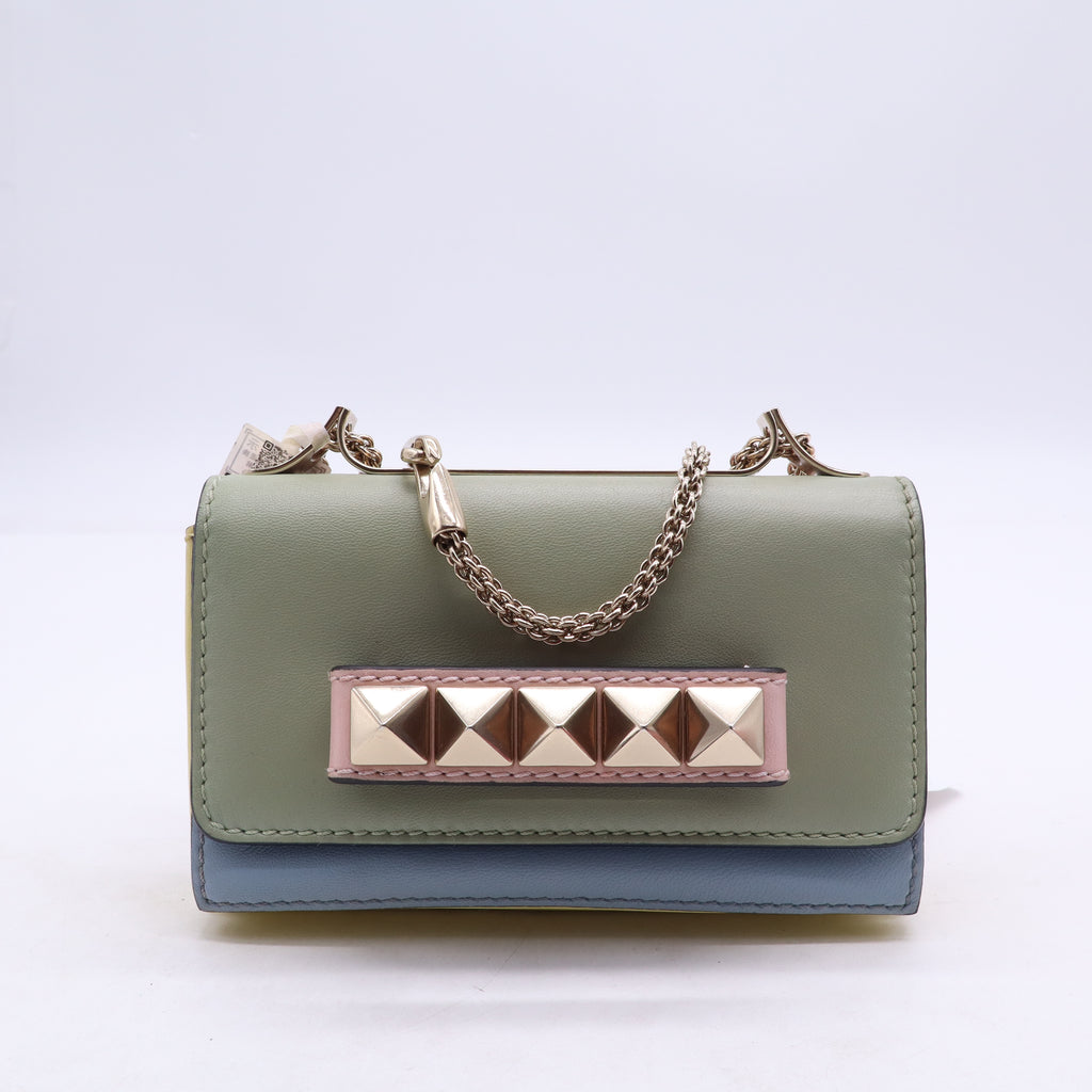 Valentino Green Leather Rockstud Va Va Voom Wallet on Chain Twins B21738