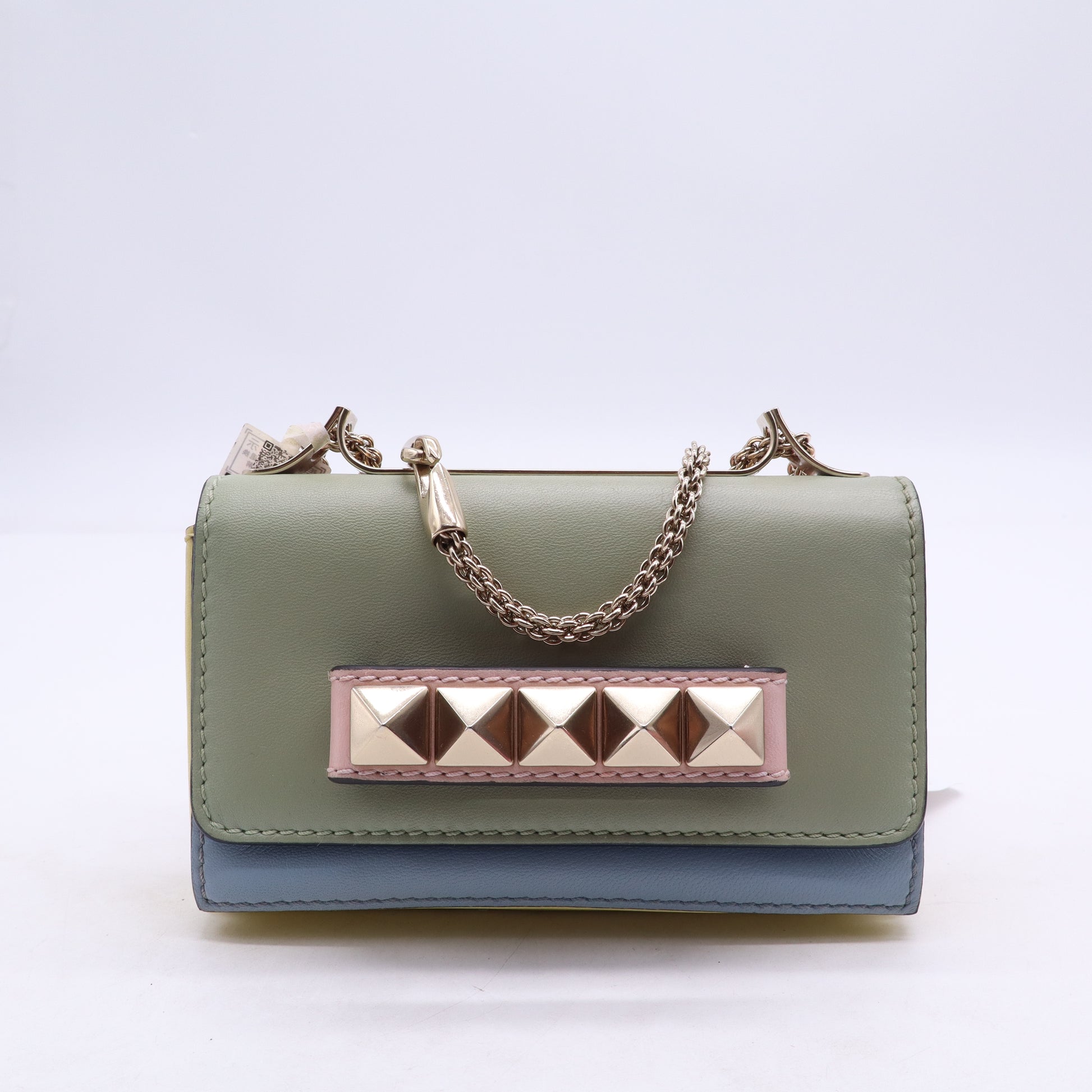 Valentino Green Leather Rockstud Va Va Voom Wallet on Chain Twins B21738