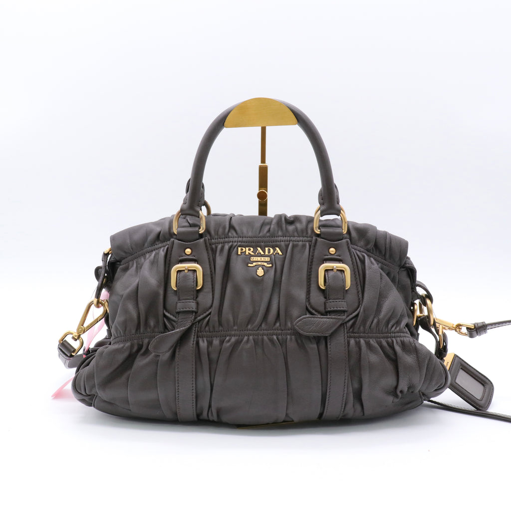  Dark Brown Gaufre Leather Tote twins