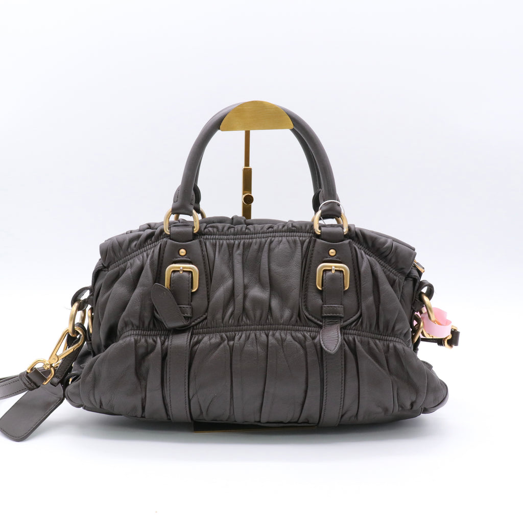  Dark Brown Gaufre Leather Tote twins