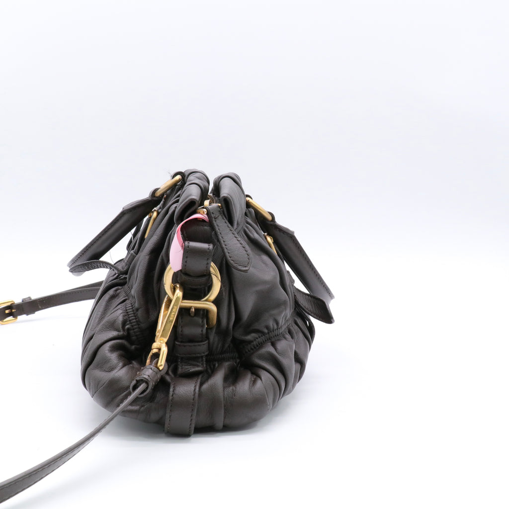  Dark Brown Gaufre Leather Tote twins
