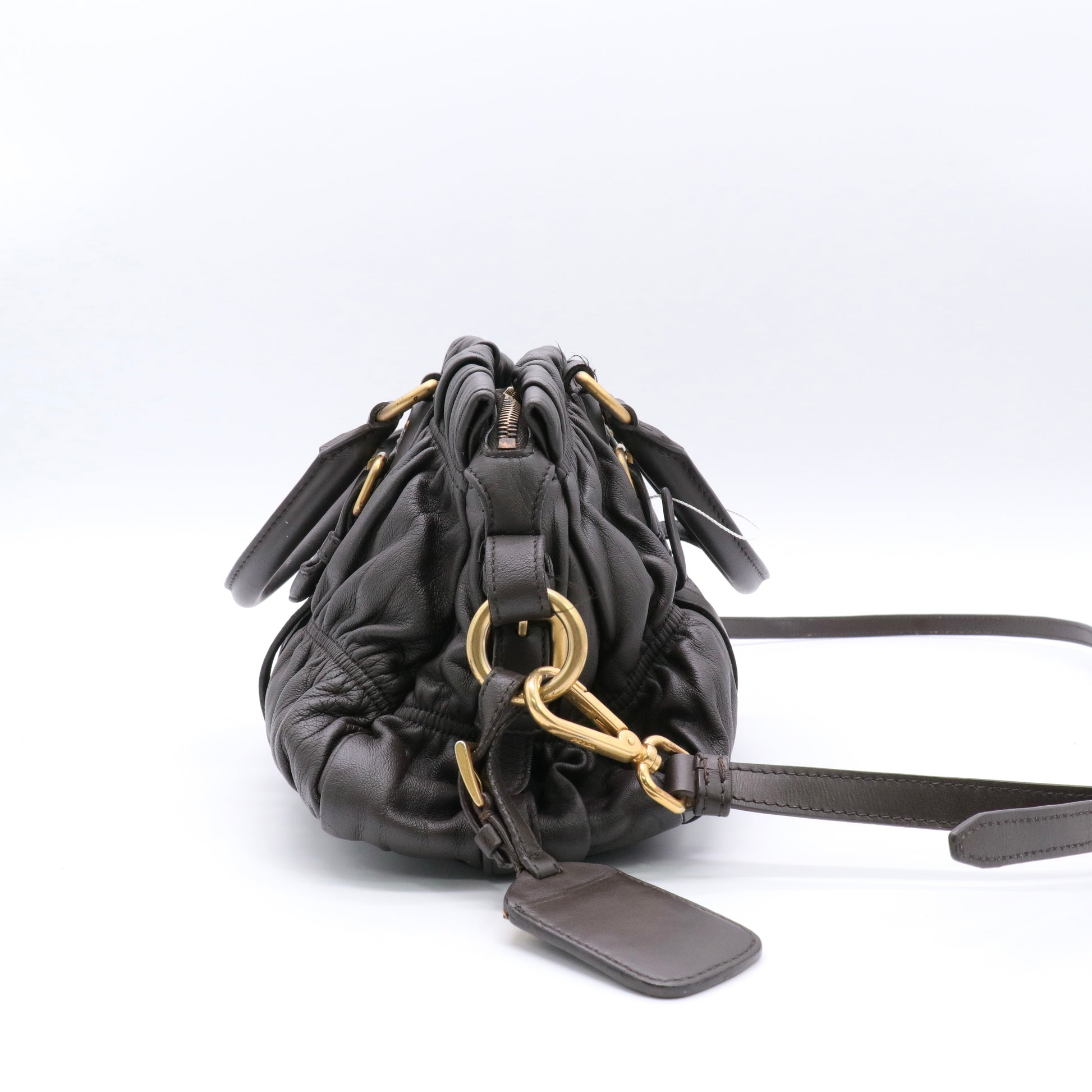  Dark Brown Gaufre Leather Tote twins