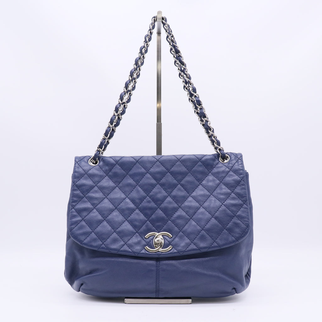 Chanel Blue Quilted Lambskin Leather Accordion Crossbody Bag twins B23126