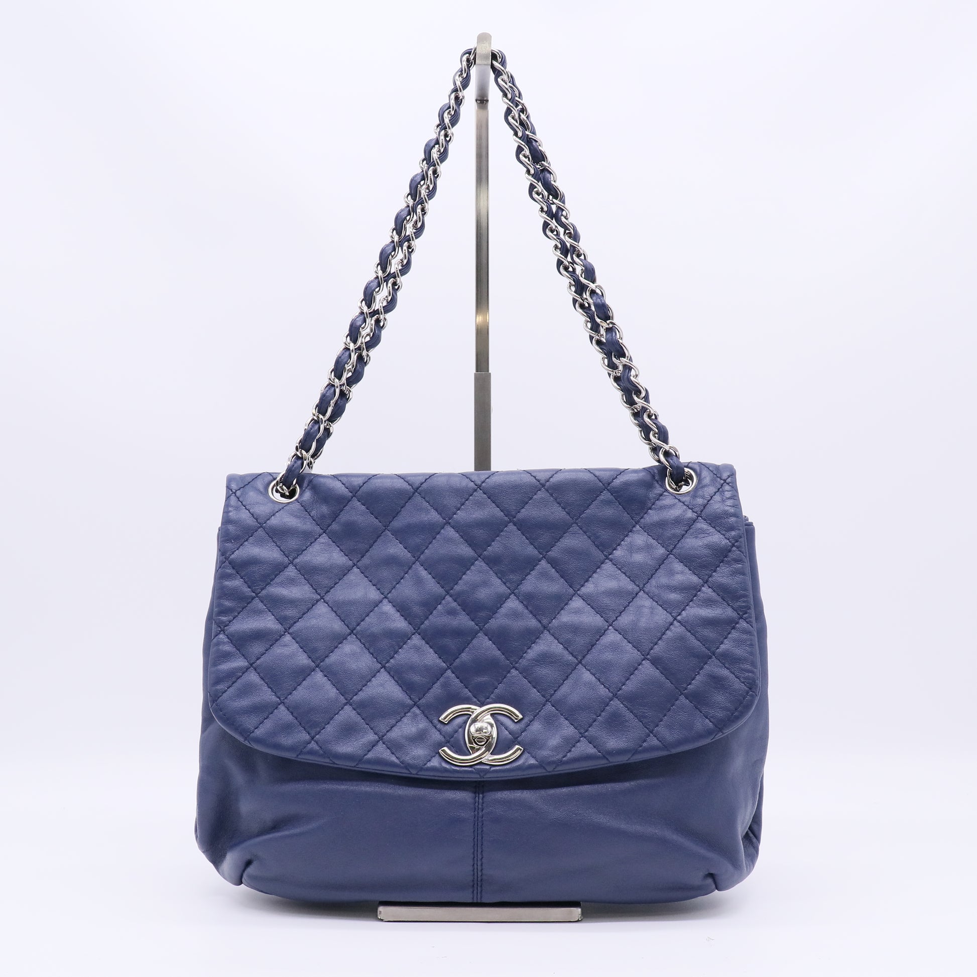 Chanel Blue Quilted Lambskin Leather Accordion Crossbody Bag twins B23126