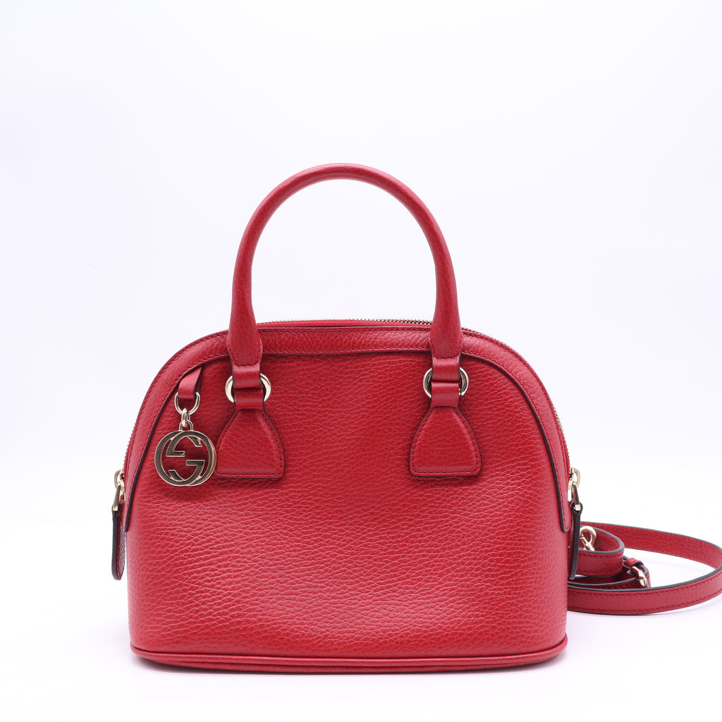 Gucci Red Leather Small GG Charm Dome Satchel Twins B21511