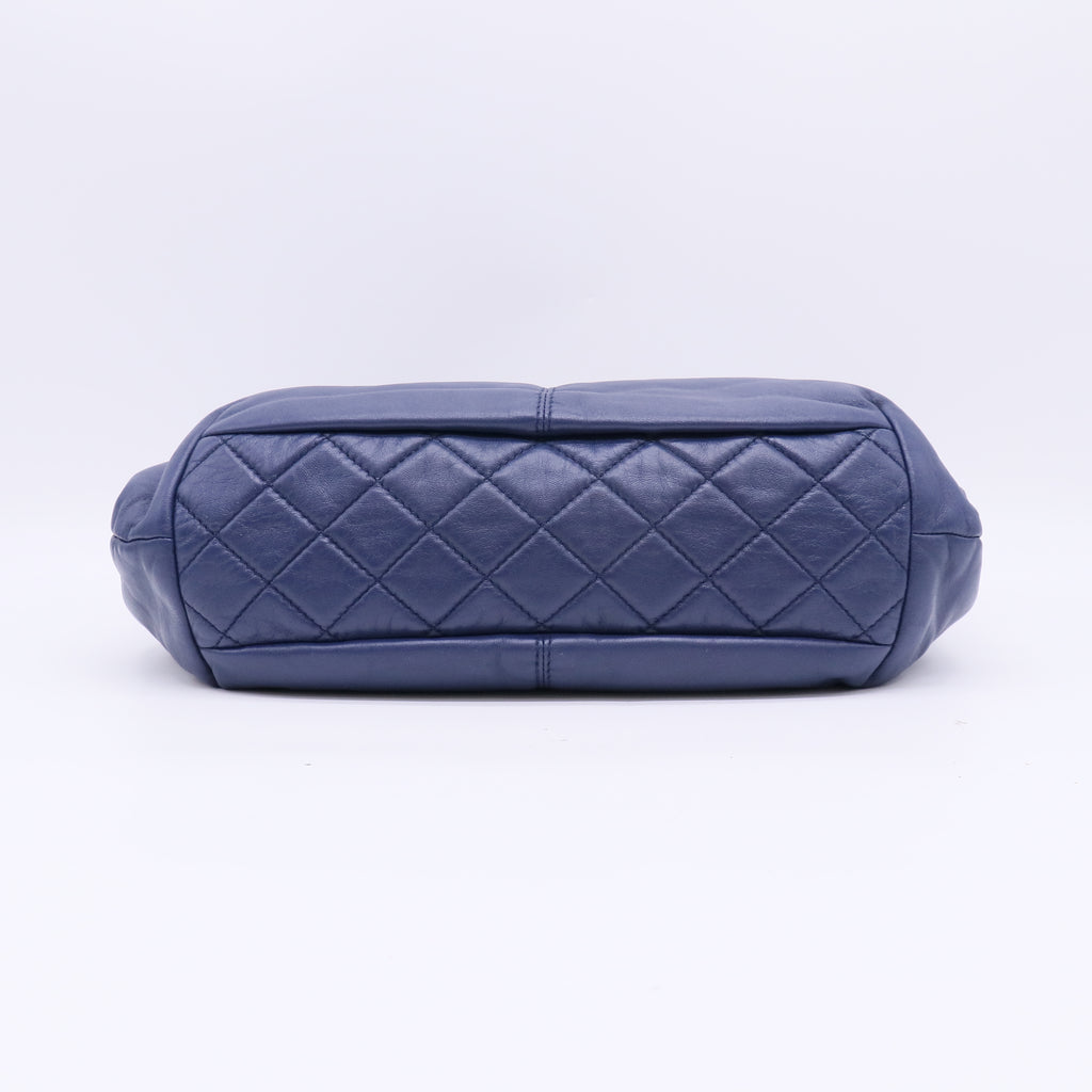 Chanel Blue Quilted Lambskin Leather Accordion Crossbody Bag twins B23126