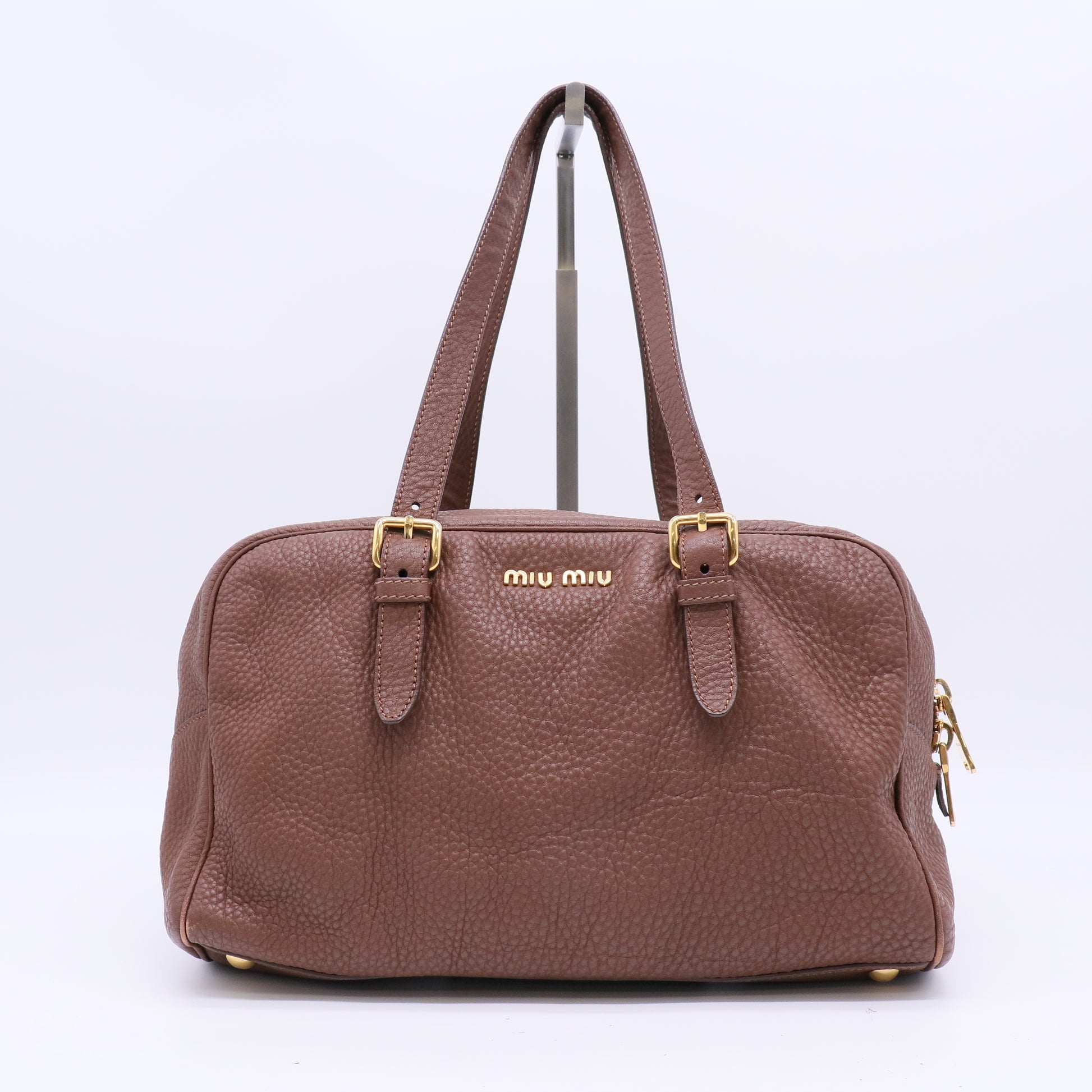 Miu Miu Madras Side Zip Satchel Grainy Leather twins LDJ4842