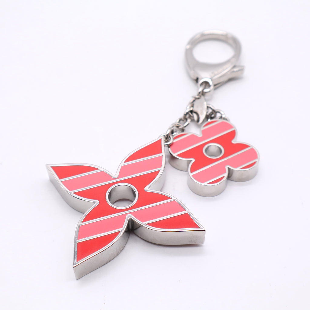 Pink Enamel Sweet Stripes Flower Key Holder and Bag Charm twins W20218