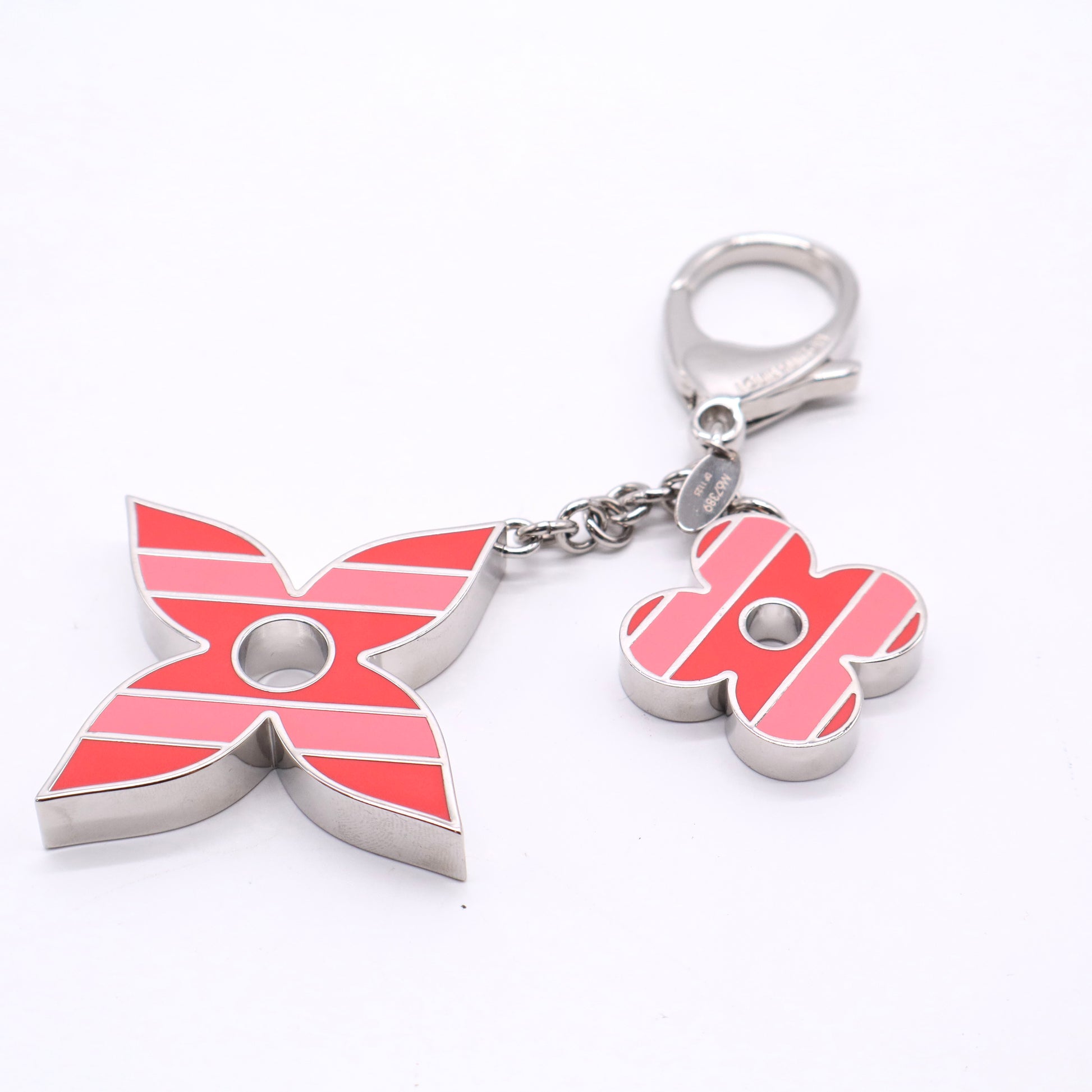 Pink Enamel Sweet Stripes Flower Key Holder and Bag Charm twins W20218