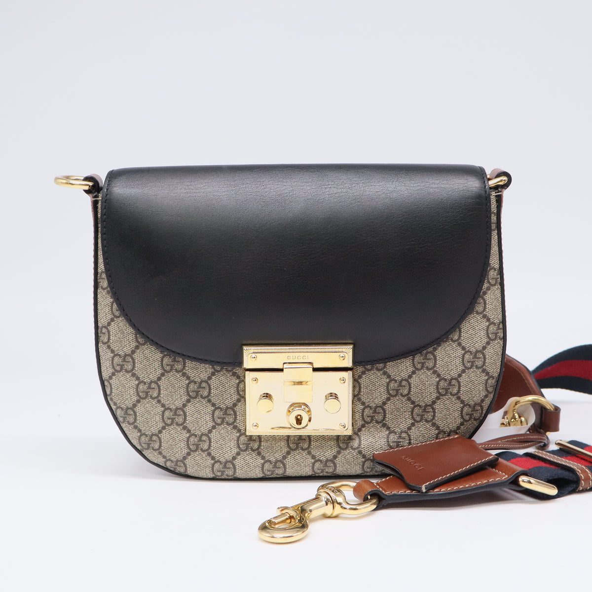 Gucci Padlock Saddle Shoulder Bag GG Coated Canvas and Leather Medium twins B20421