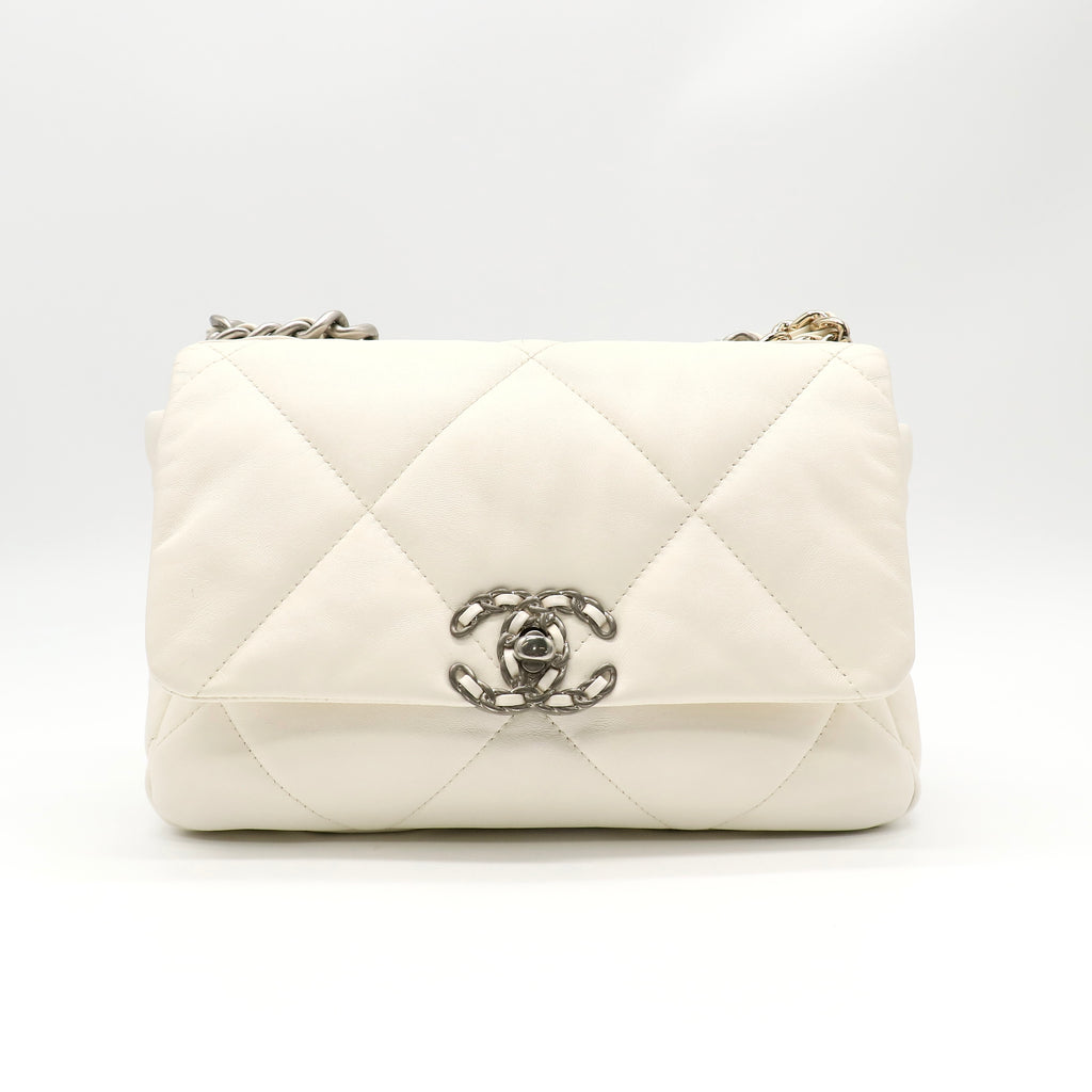 Chanel Lambskin Quilted Medium Chanel 19 Flap White twins LDZ190