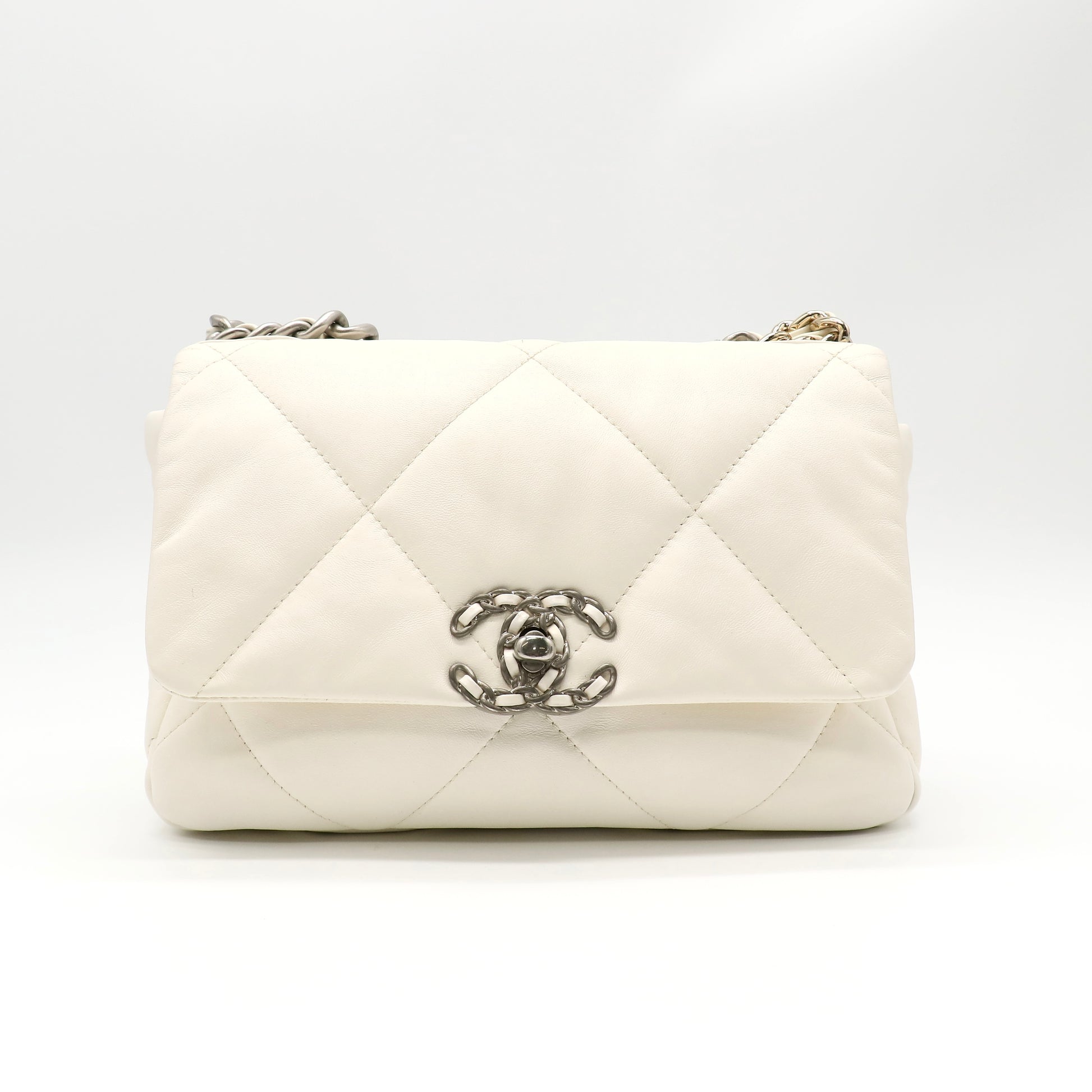 Chanel Lambskin Quilted Medium Chanel 19 Flap White twins LDZ190