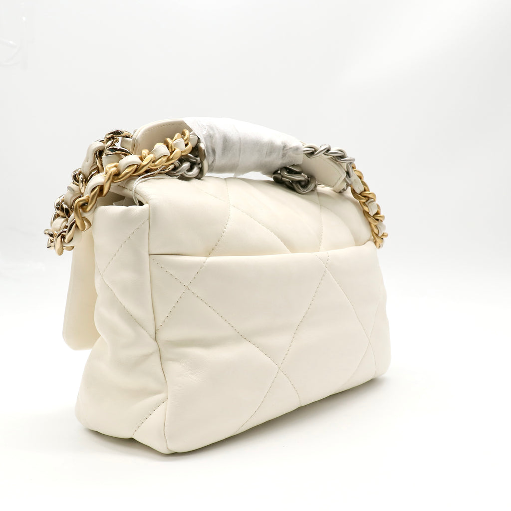 Chanel Lambskin Quilted Medium Chanel 19 Flap White twins LDZ190