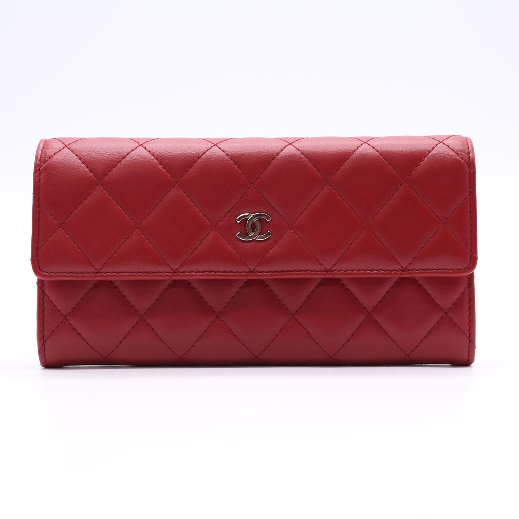 Lambskin Quilted Large Gusset Flap Wallet Red Twins W20204