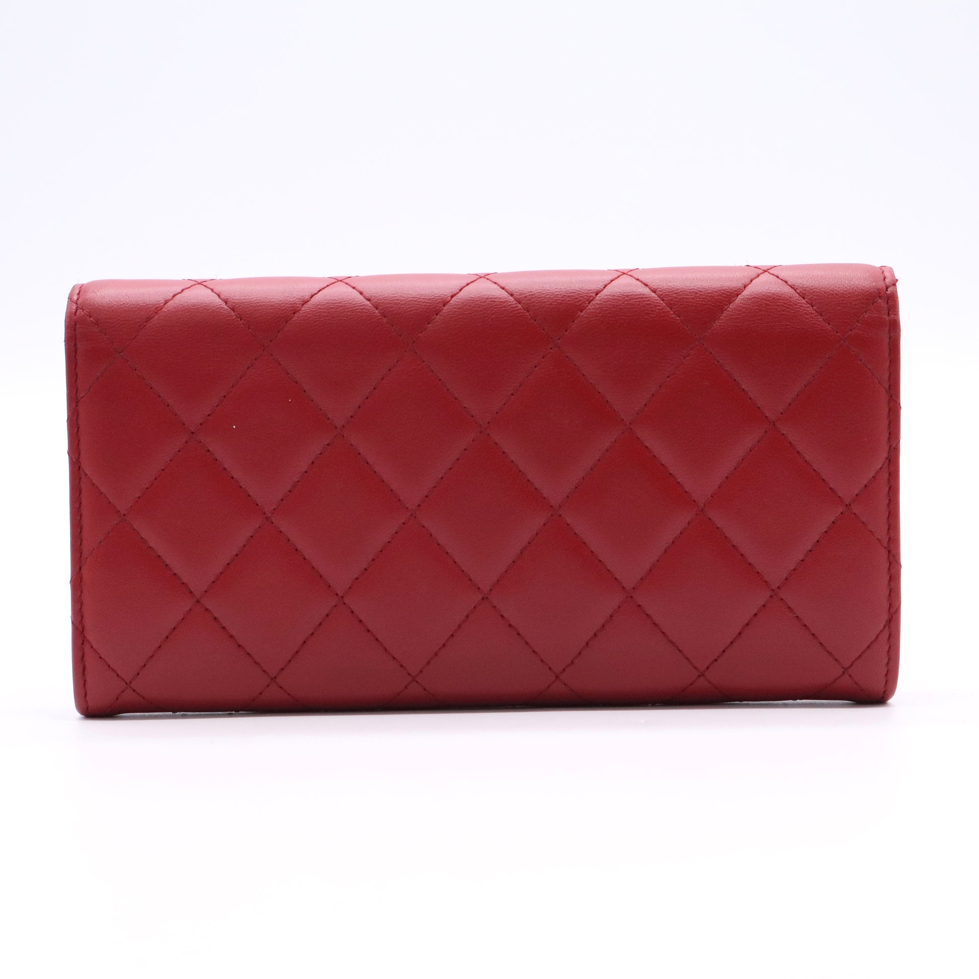 Lambskin Quilted Large Gusset Flap Wallet Red Twins W20204