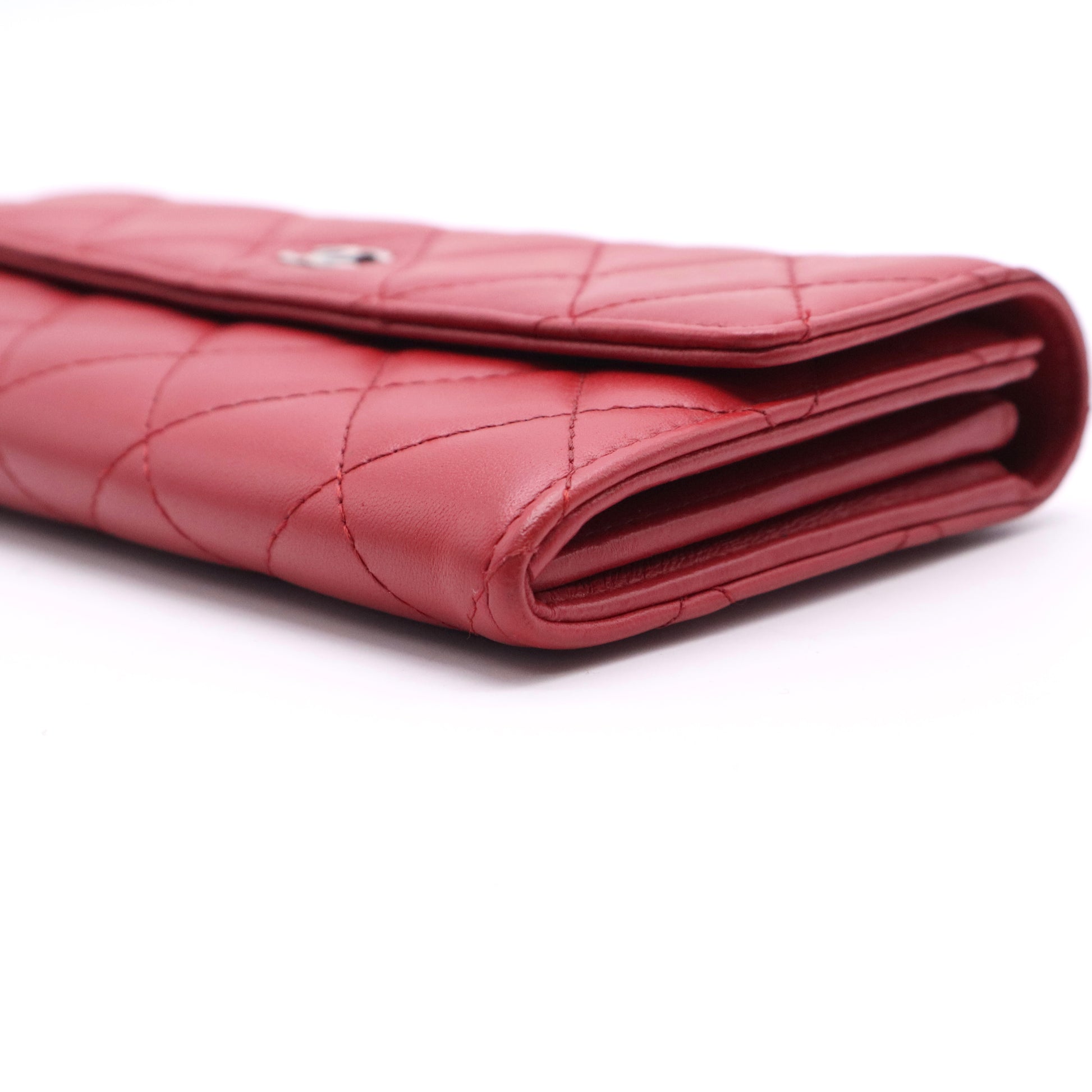 Lambskin Quilted Large Gusset Flap Wallet Red Twins W20204