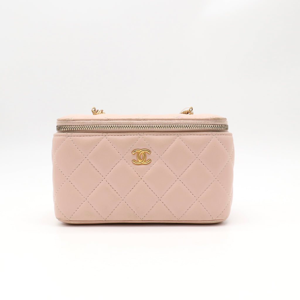Chanel Pink Quilted Caviar Leather Small Vanity Case With Chain Bag twins LDZ197