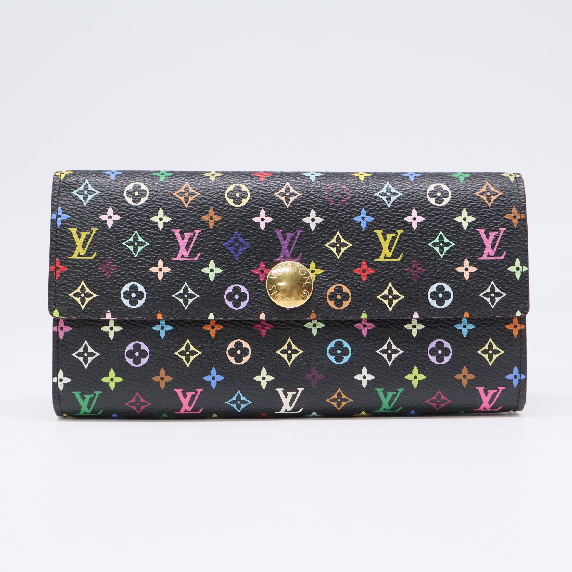 Louis Vuitton Black Monogram Multicolore Violet Sarah Wallet twins LDJ3417