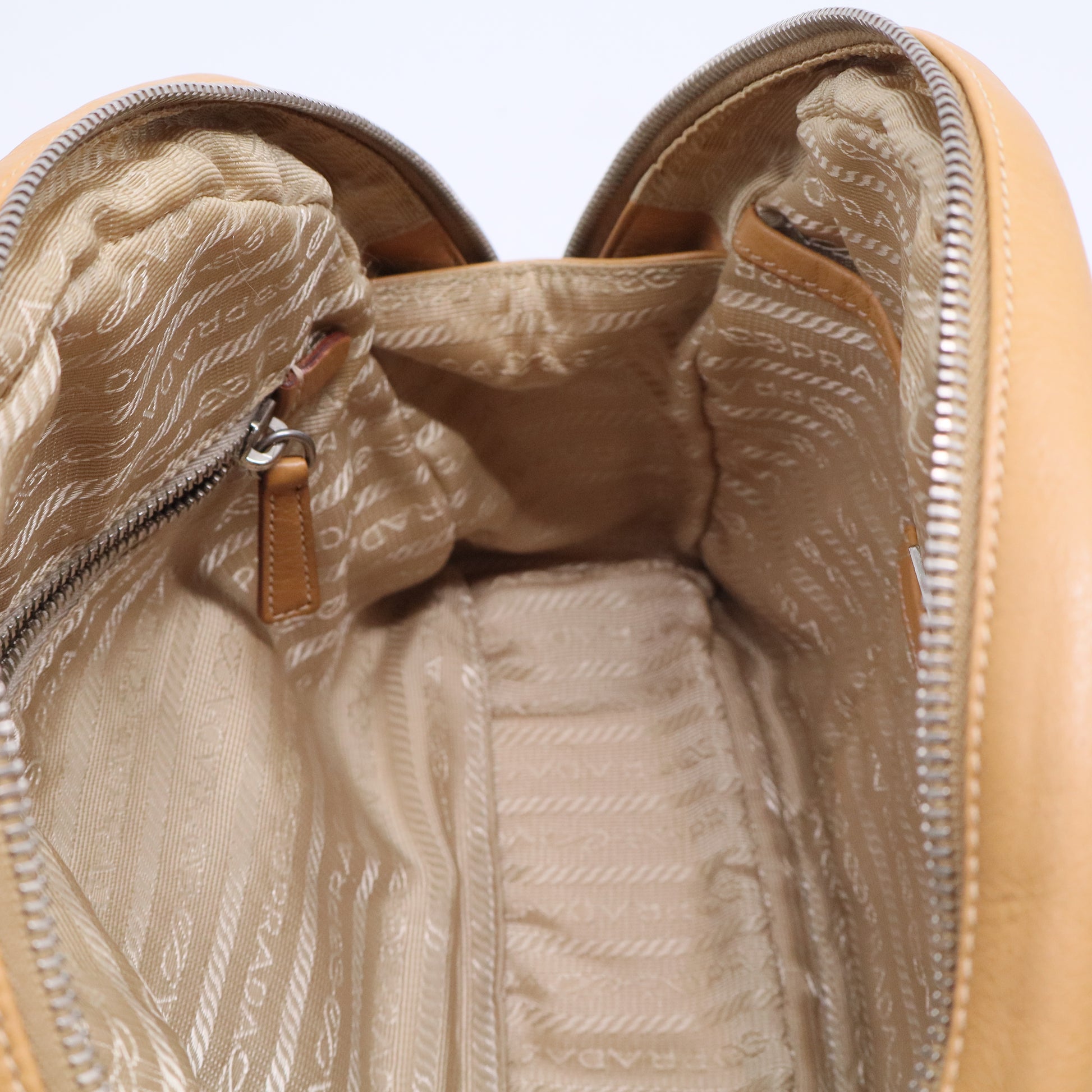 Embossed Logo Leather Boston bag Handbag Beige
