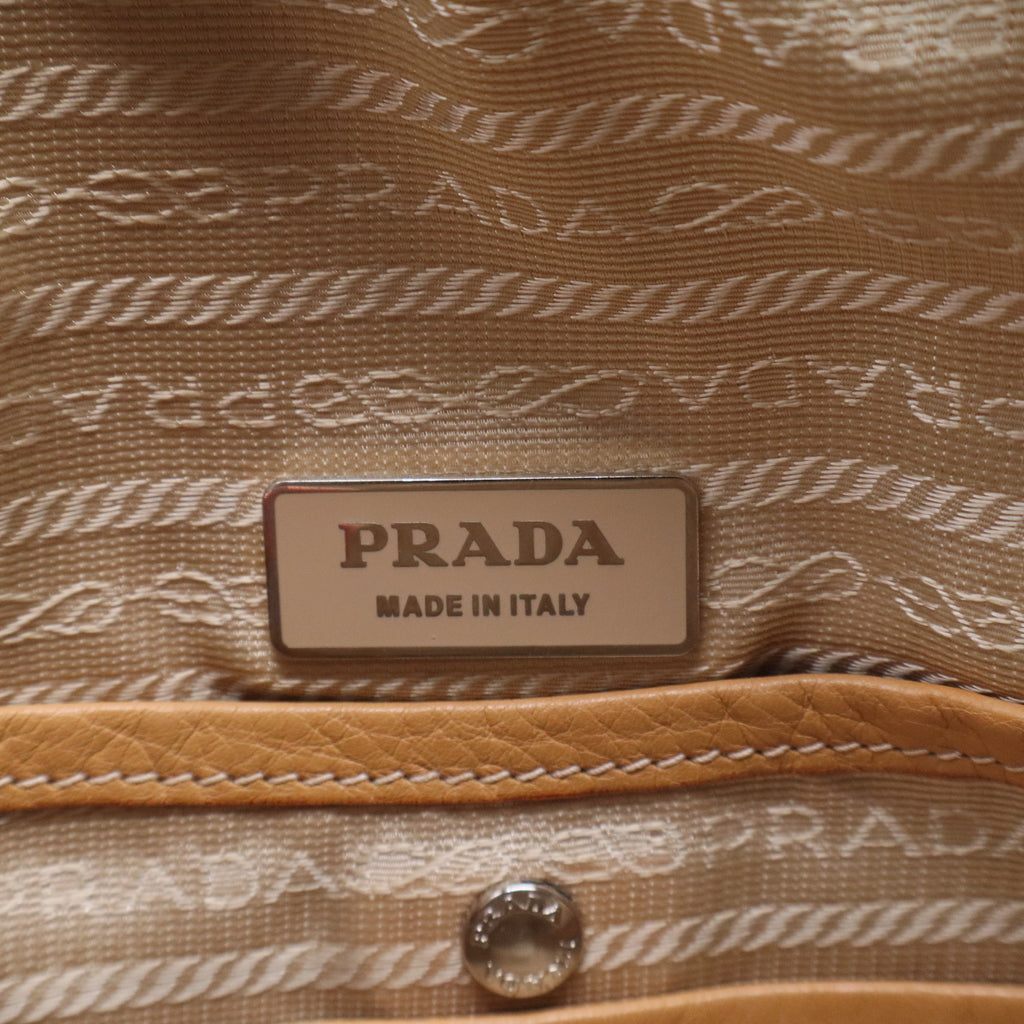 Embossed Logo Leather Boston bag Handbag Beige