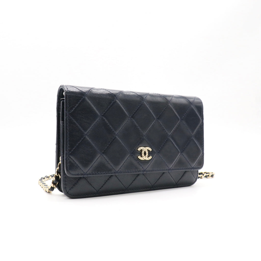 Chanel Black Quilted Lambskin Leather CC Pearl Crush WOC Clutch Bag twins LDZ195