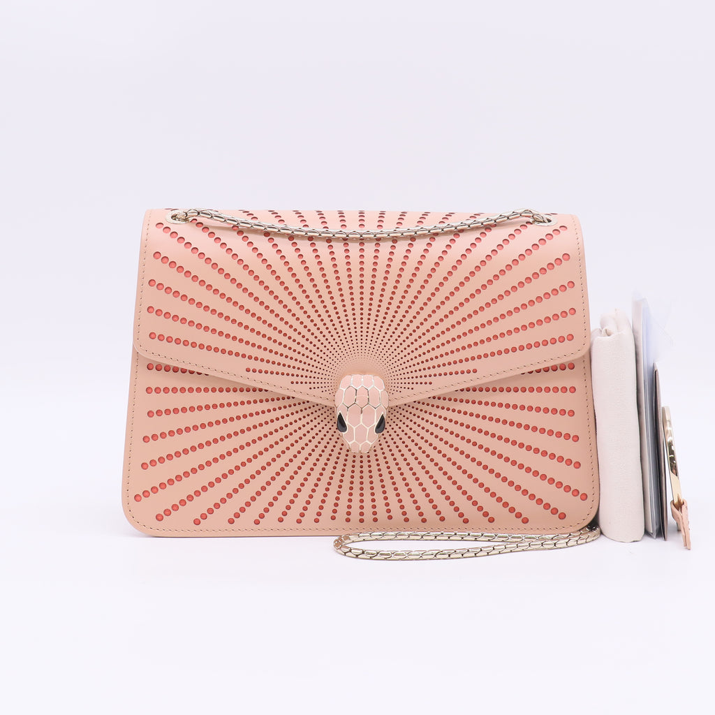 Calfskin Laser Cut Serpenti Forever Diamond Blast Sunshine Crossbody Bag Beige B23854